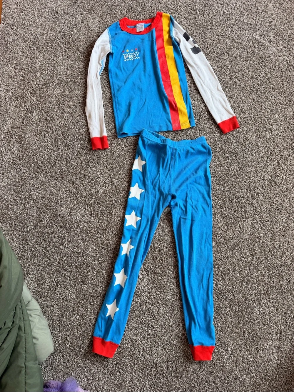 Hanna Andersson Blue Red Yellow Rainbow Stripe Stars Pajama Set